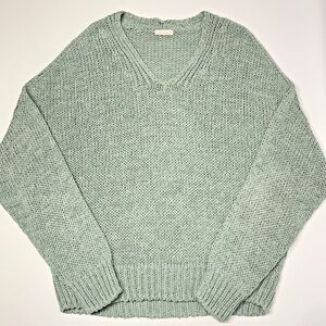 Annette Gortz Germany Green Open Knit V-Neck Sweater Lagenlook Women's Small